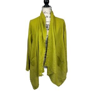 West Love Lime Green Linen Lagenlook Open Cardigan, OS